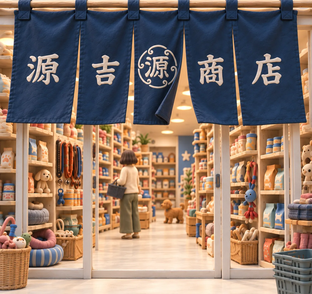 源吉商店の店内と藍色ののれん